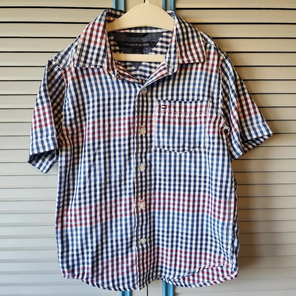 Tommy Hilfiger Blue Pink White Plaid Button Down Shirt